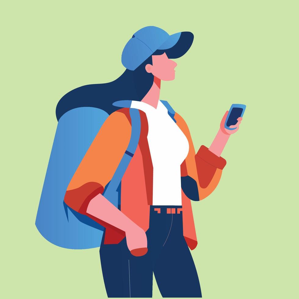 Girl Holding Mobile Phone for Service Booking vector