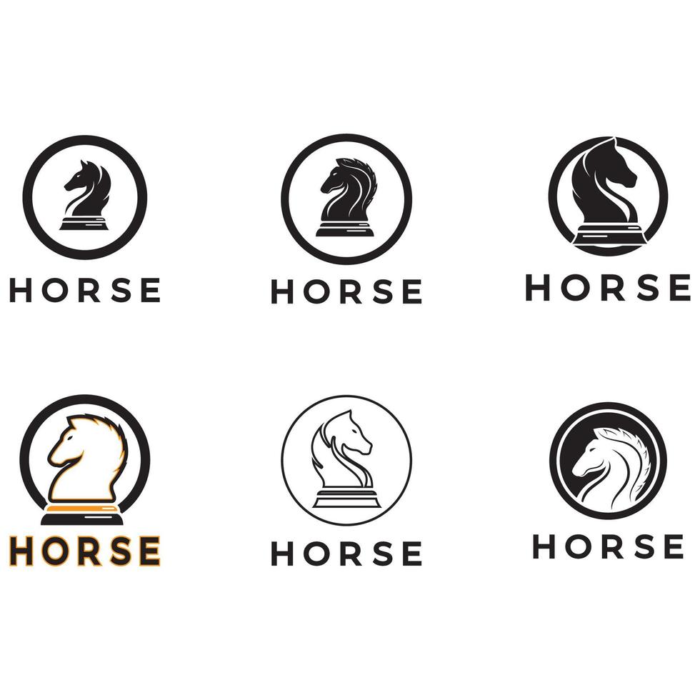 Chess strategy game logo with horse, king, pawn, minister and rook. Logo for chess tournament, chess team, chess championship, chess game application. vector