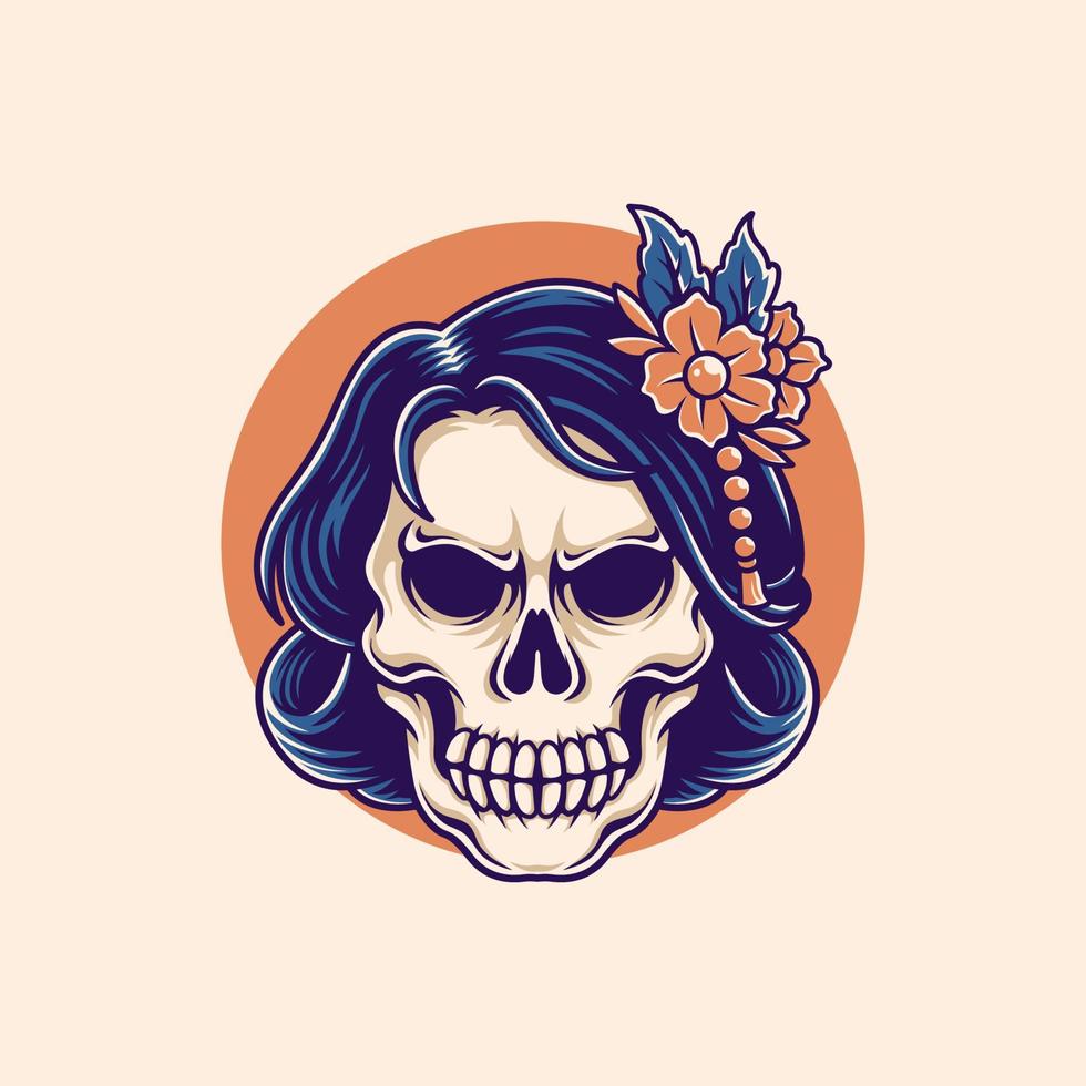 Illustration vector graphic of skull geisha flower suitable for t-shirt design