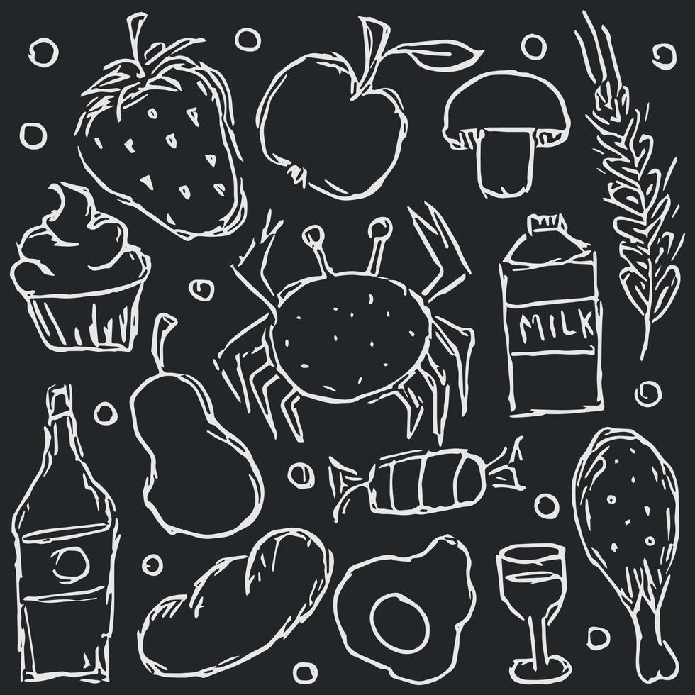 food icons. doodle food illustration. Food background vector