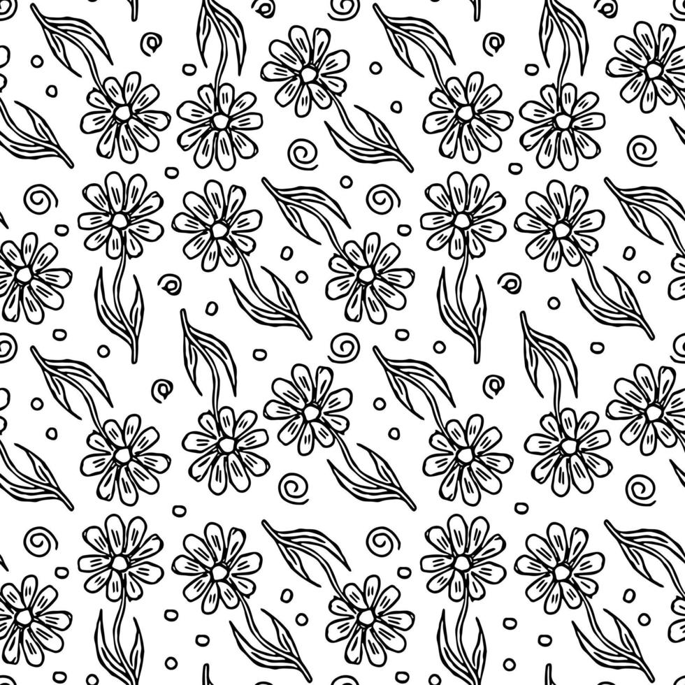 Seamless floral pattern. Doodle background with flowers. Spring pattern vector
