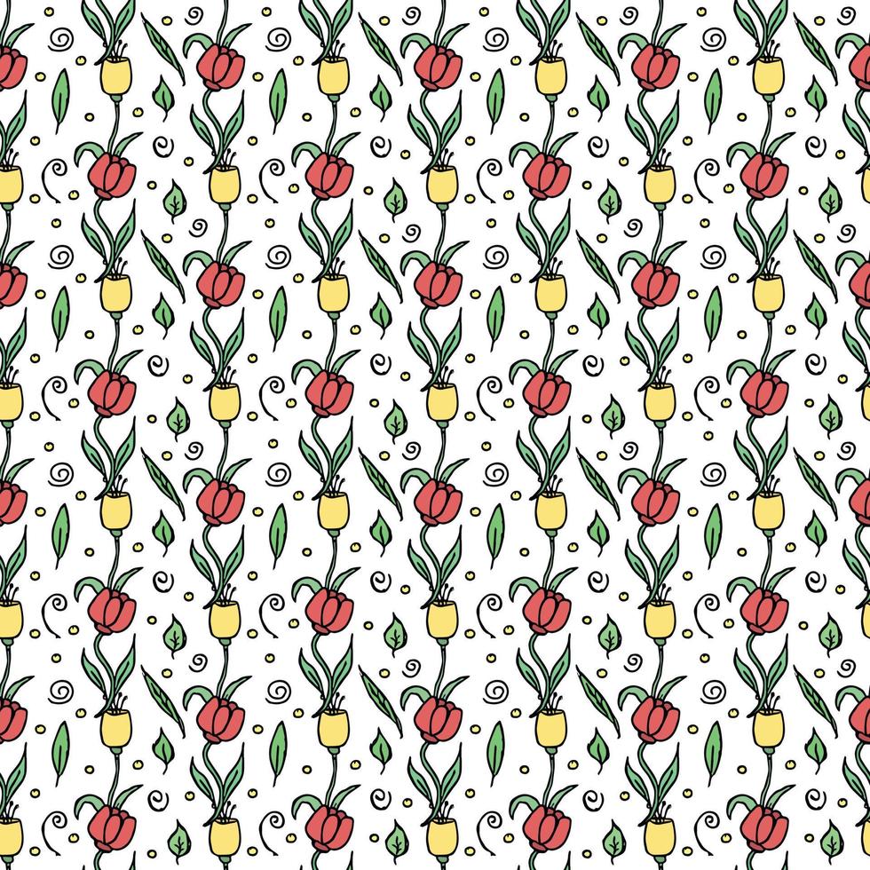 Seamless floral pattern. Doodle background with flowers. Spring pattern vector