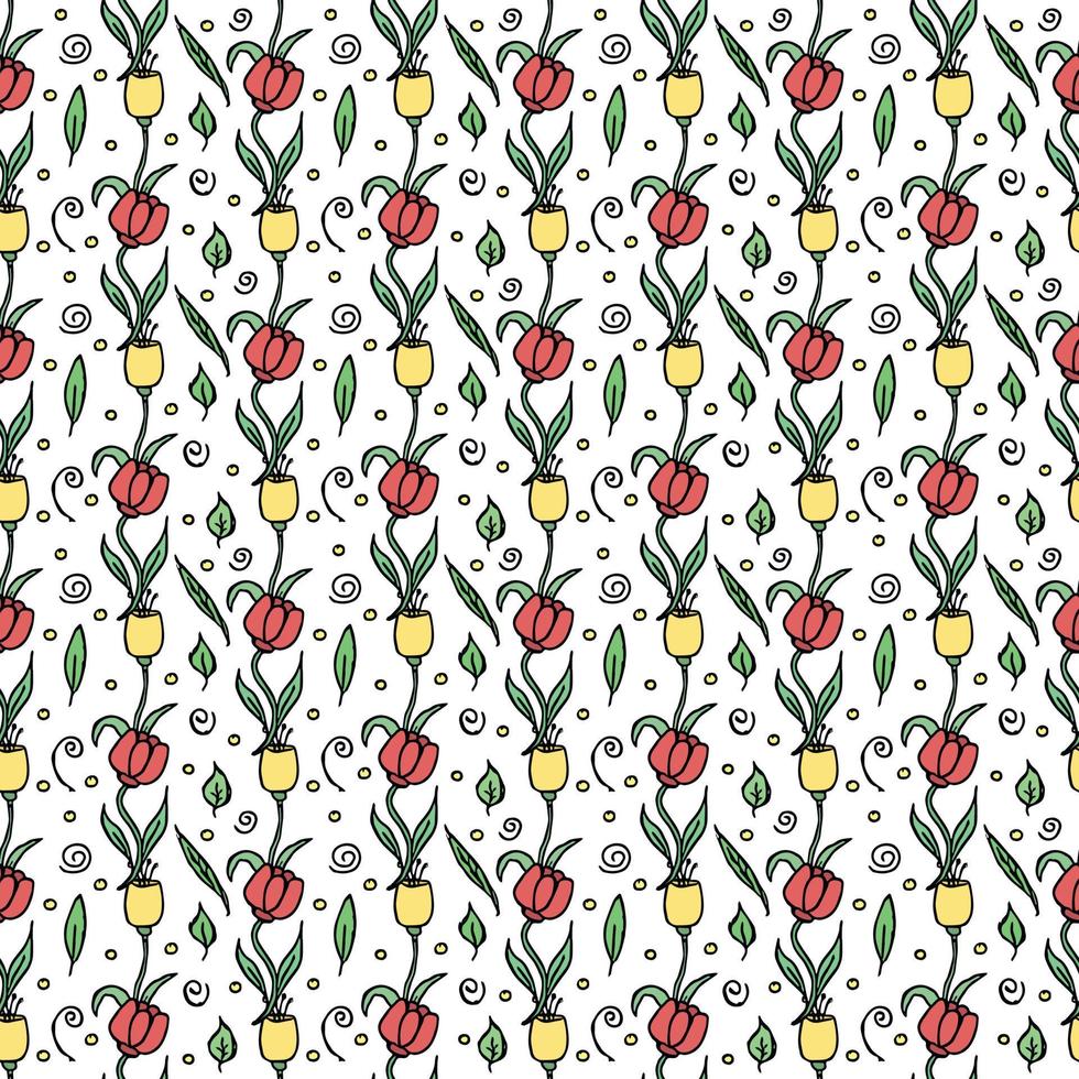 Seamless floral pattern. Doodle background with flowers. Spring pattern vector