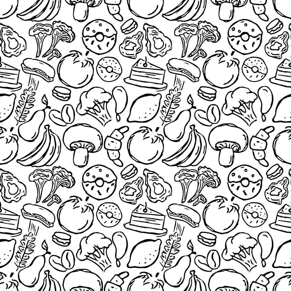 Seamless pattern with food icons. doodle food pattern. Food background vector