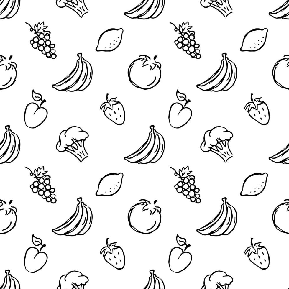 Seamless food pattern. Doodle vector food illustration.  Hand-drawn food background