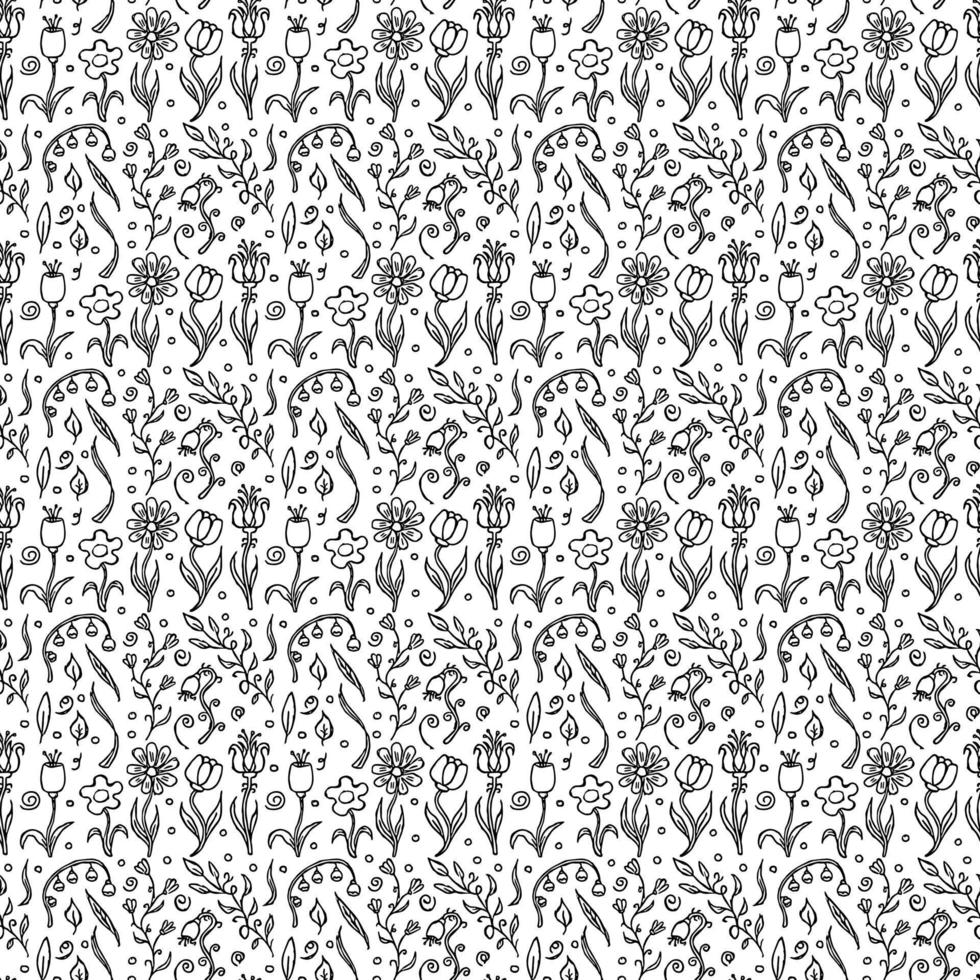 Seamless floral pattern. Doodle background with flowers. Spring pattern vector