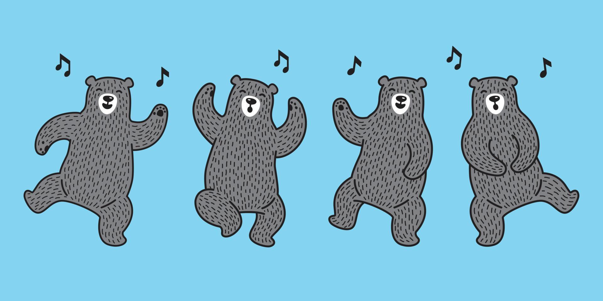Bear vector Polar Bear dance sing a song doodle illustration character cartoon black