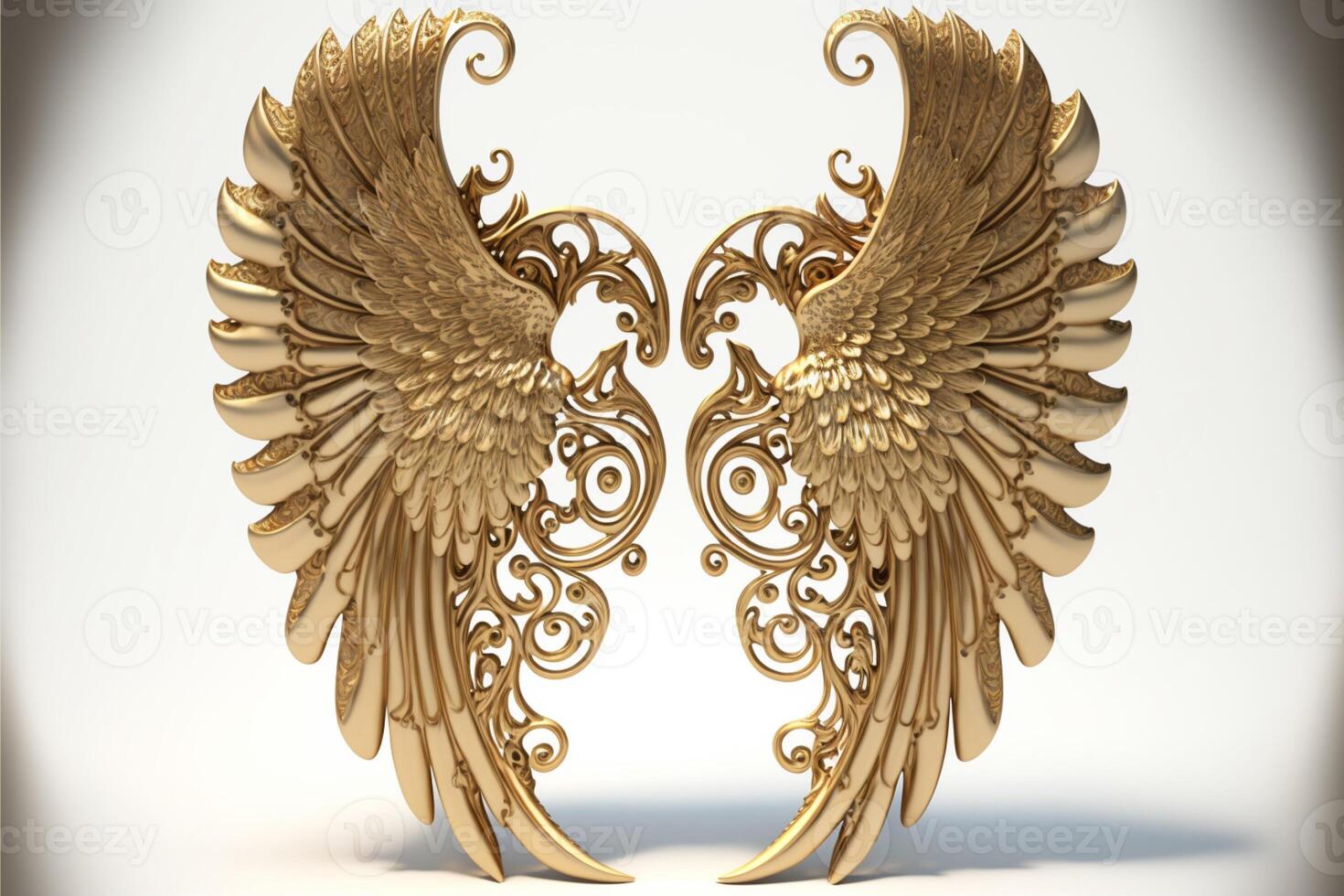 gilded angel wings on a white background gold feathers. photo