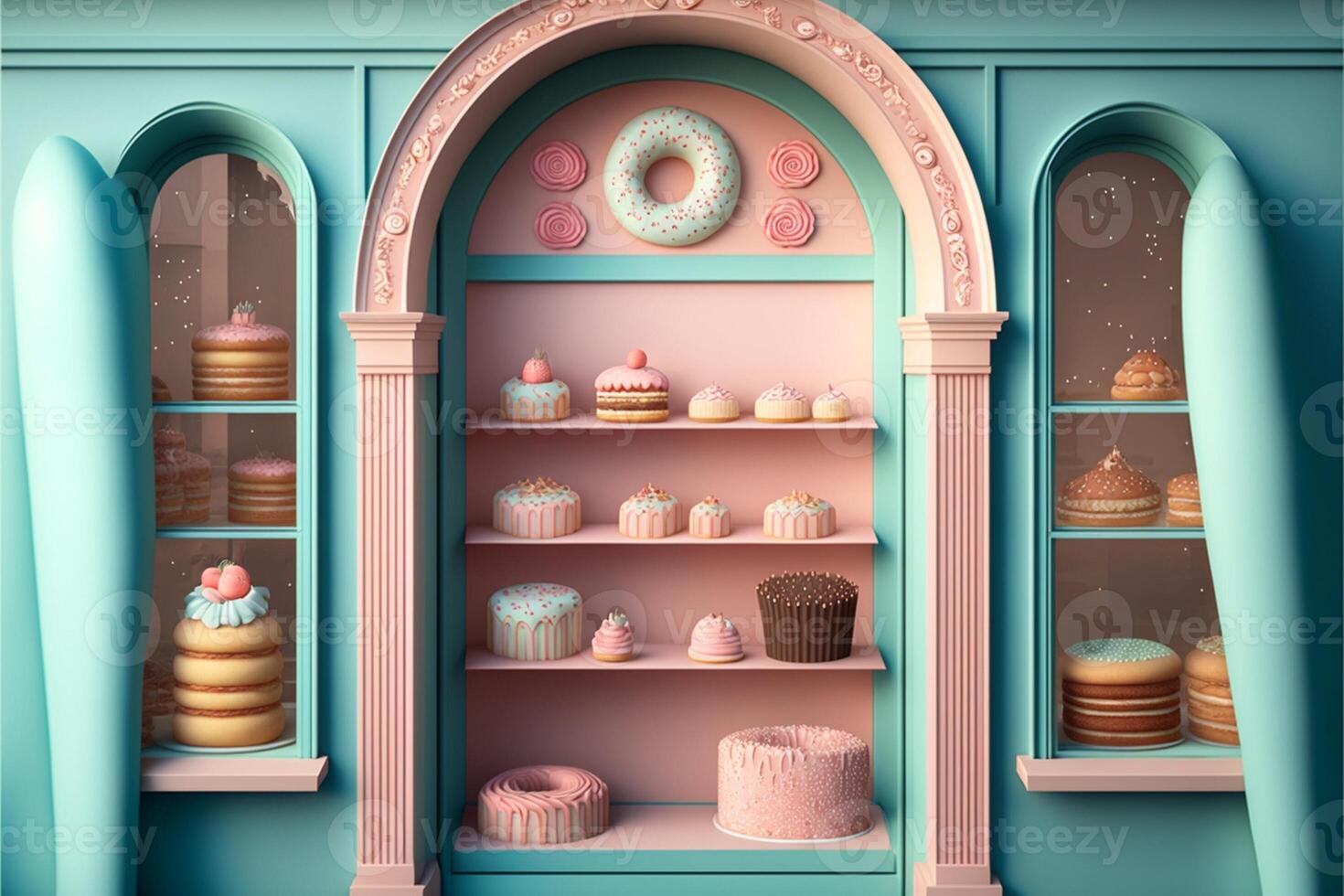 bakery shop store Digital Backdrop in pastel colours. photo