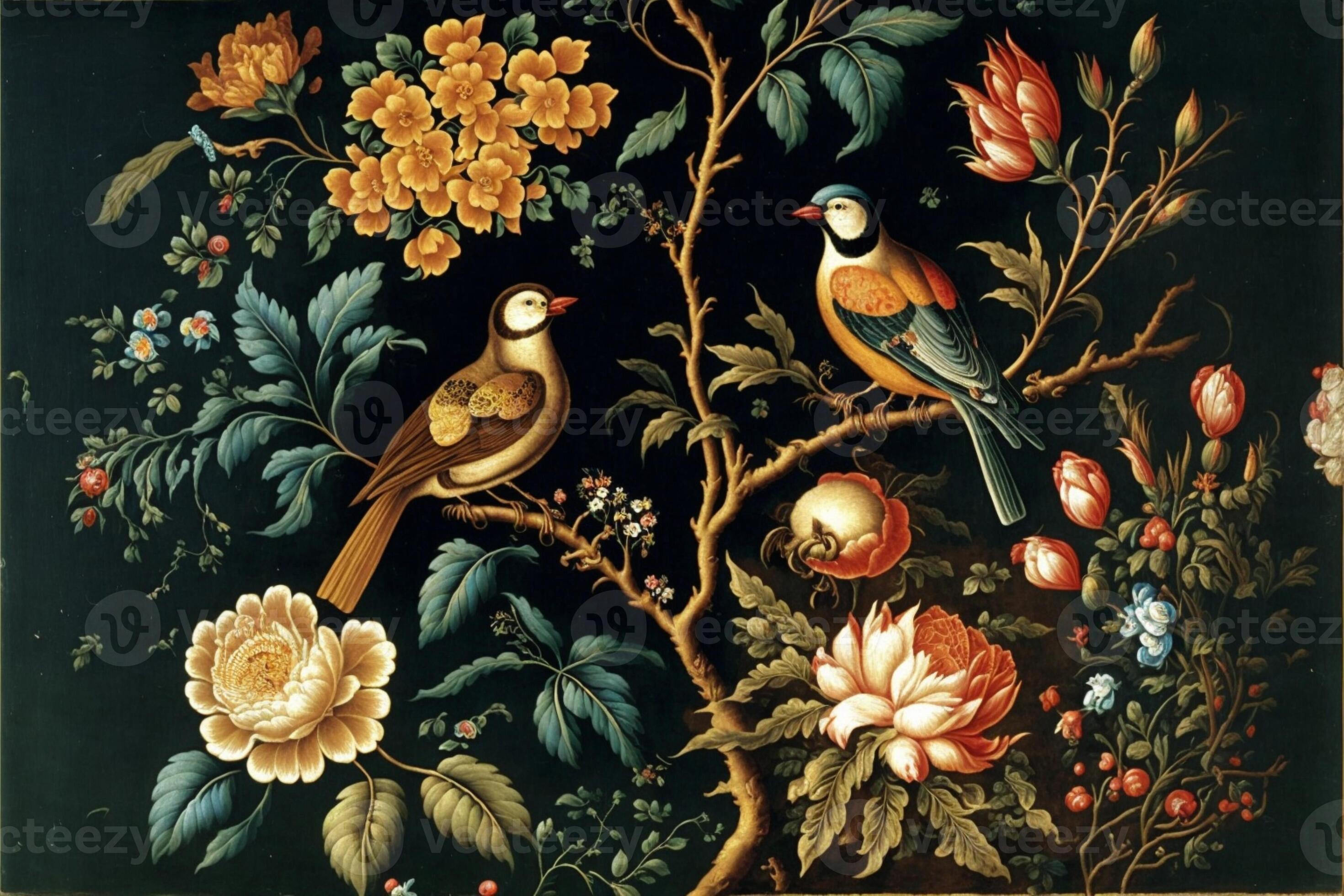 old masters floral background small pattern wallpaper. Generative Ai