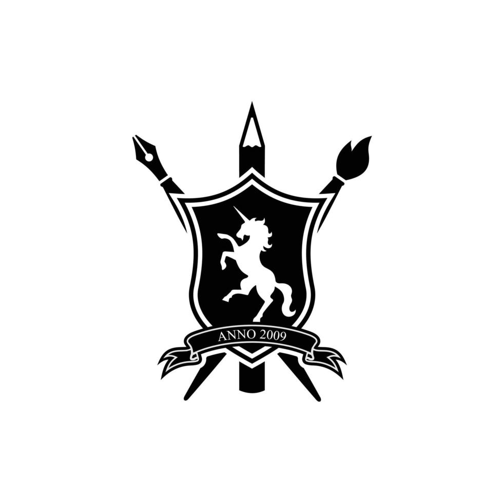 Shield art and unicorn illustration vector