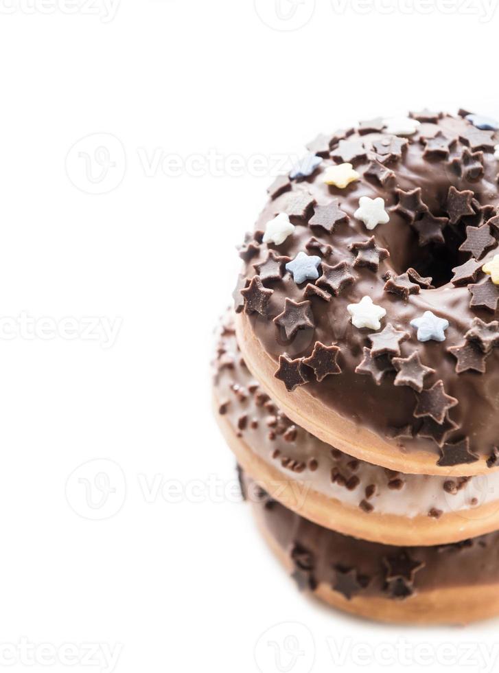 Chocolate donuts on white background photo