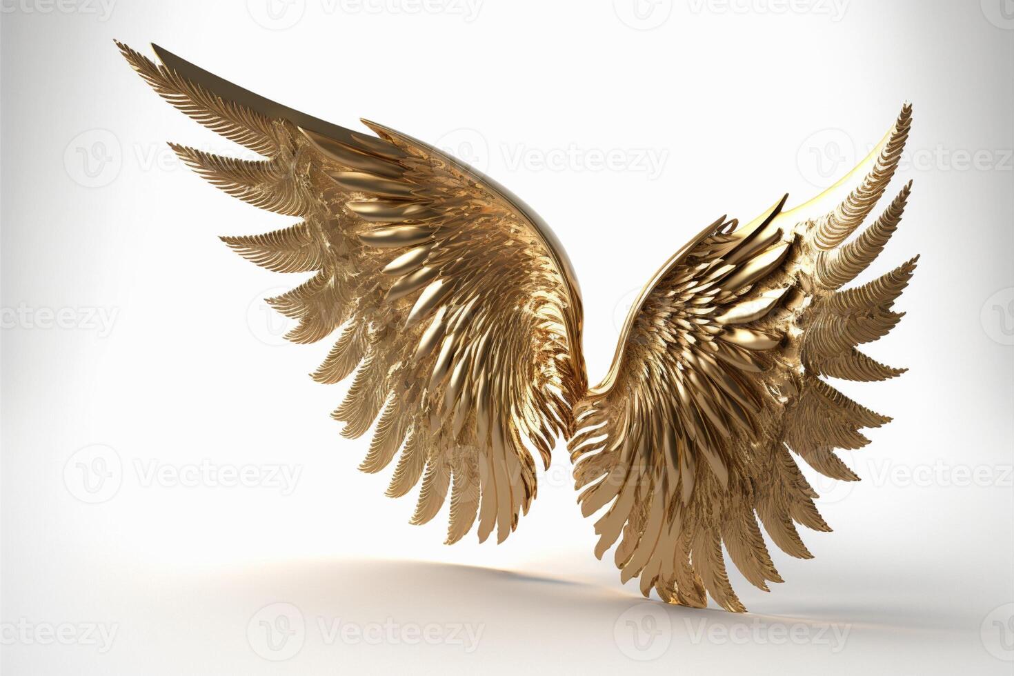 gilded angel wings on a white background gold feathers. photo