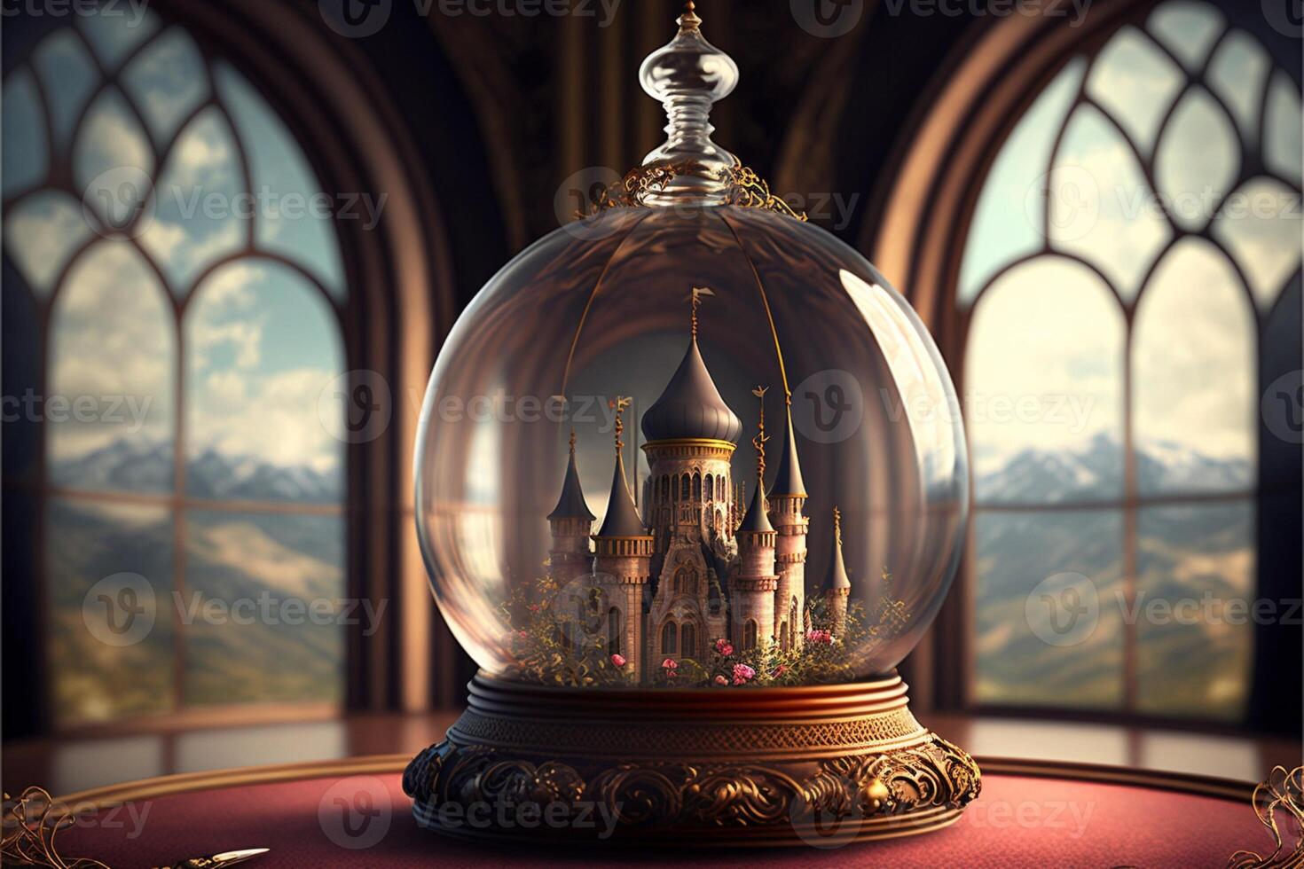 fairy tale castle background empty glass. photo