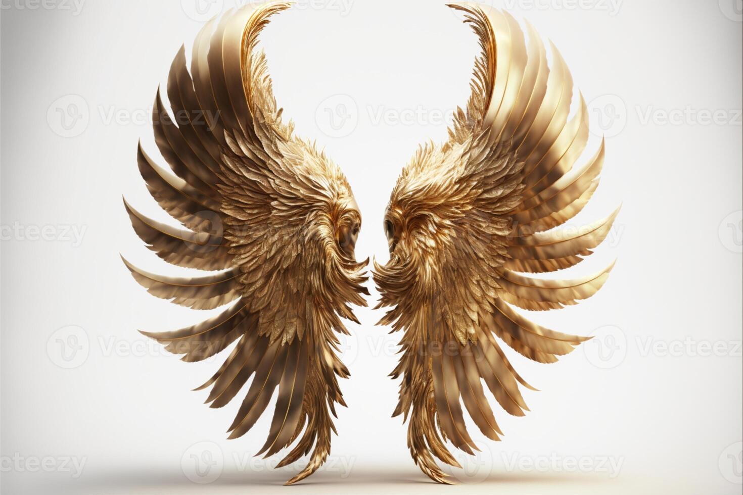 gilded angel wings on a white background gold feathers. photo