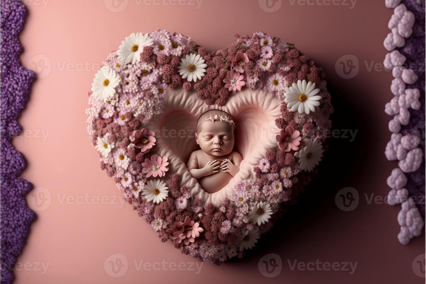 digital background with flowers in a heart shape around. photo