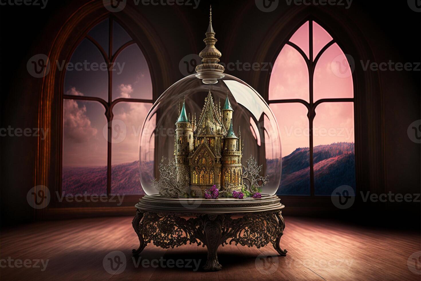 fairy tale castle background empty glass. photo