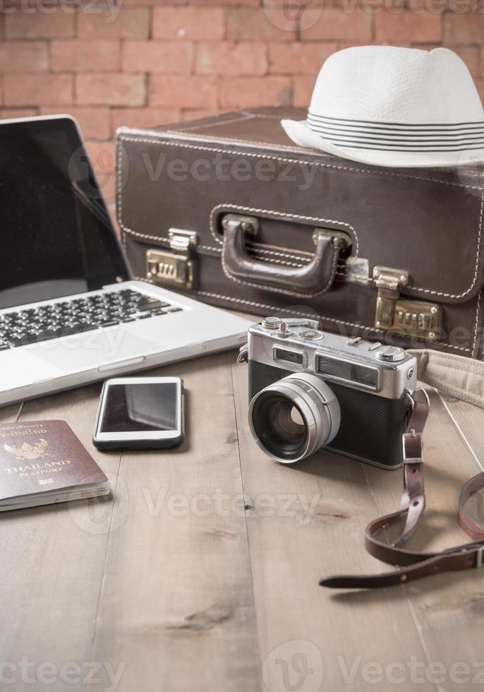 vintage camera and vintage tone, prepare accessories and travel items photo