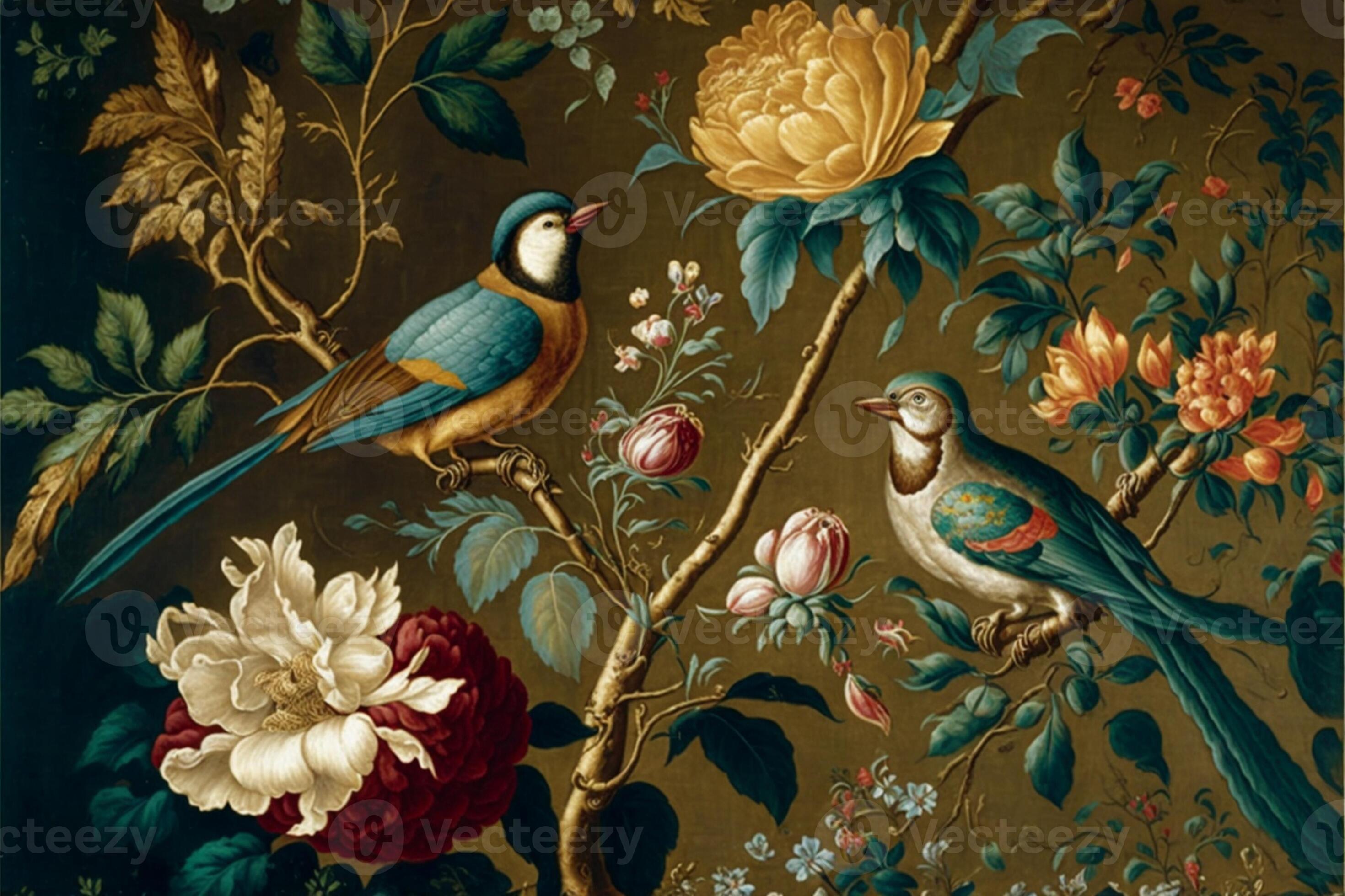 old masters floral background pattern wallpaper flowers. Generative Ai