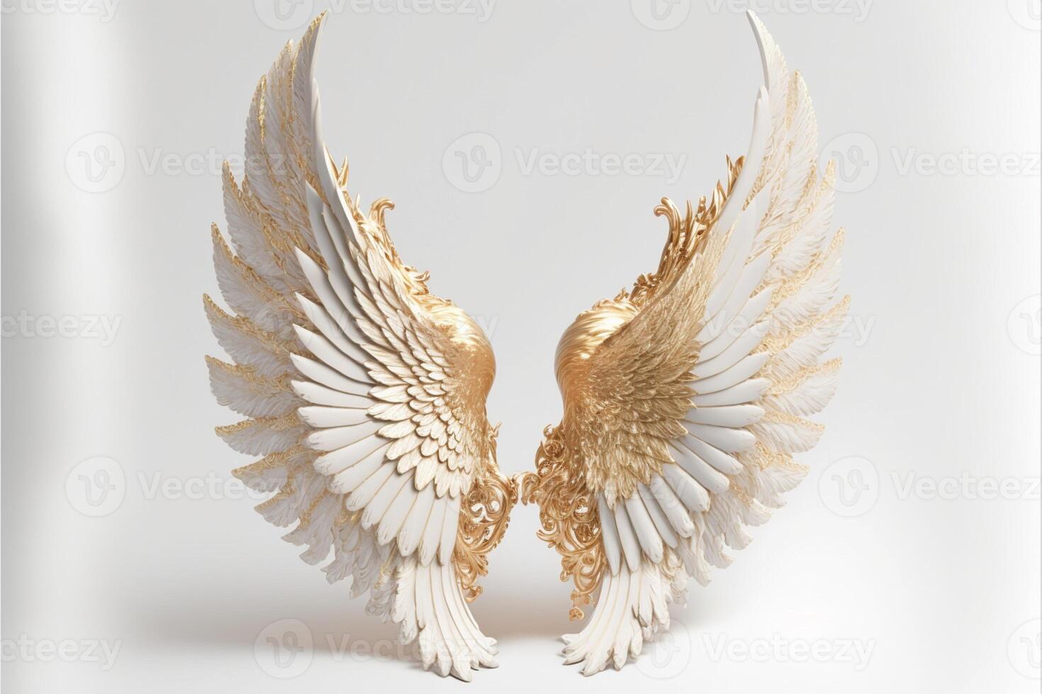 gilded angel wings on a white background gold feathers. photo