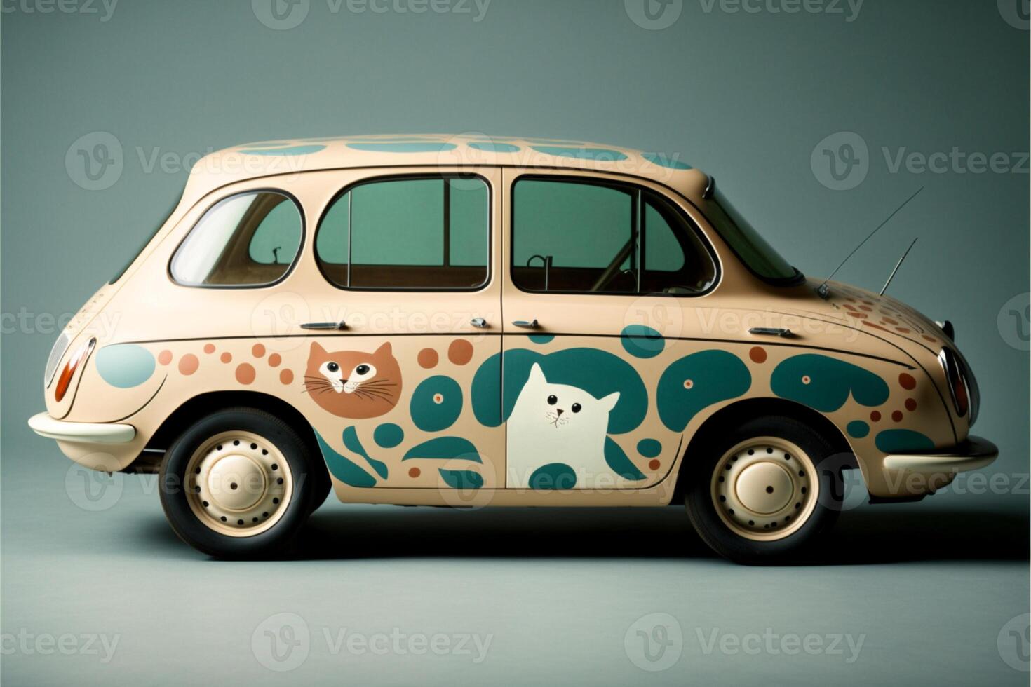 coche con un gato pintado en el lado de él. generativo ai. foto