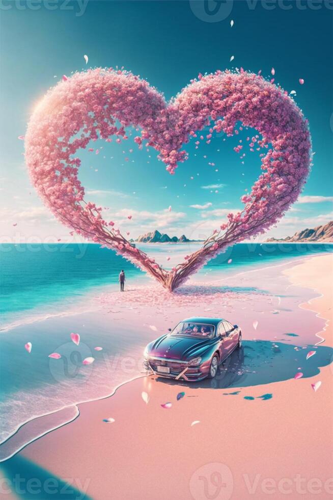 coche es estacionado en el forma de un corazón. generativo ai foto