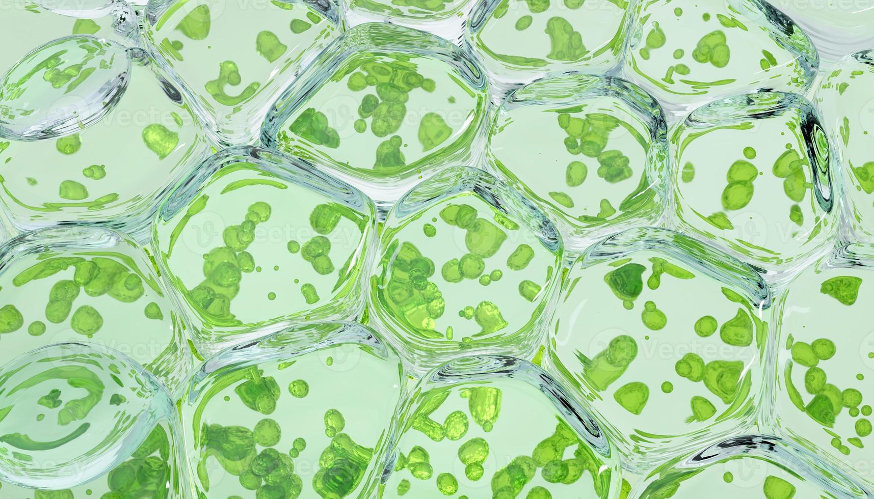 close up macro Nano chlorophyll or chloroplast biotech concept 3d illustration render green background. chlorophyll, chloroplast photo