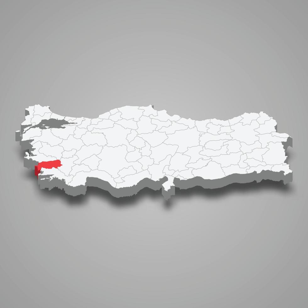 aydin región ubicación dentro Turquía 3d mapa vector