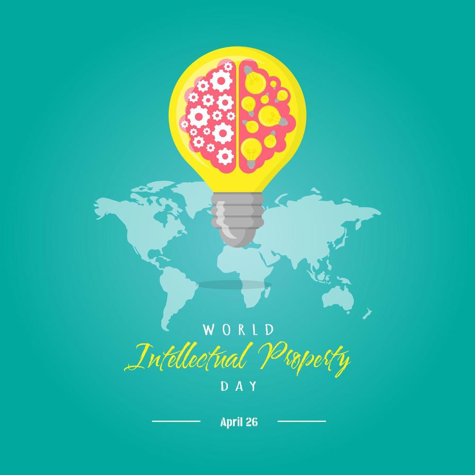 World Intellectual Property Day greeting with light bulb in front of world map vector