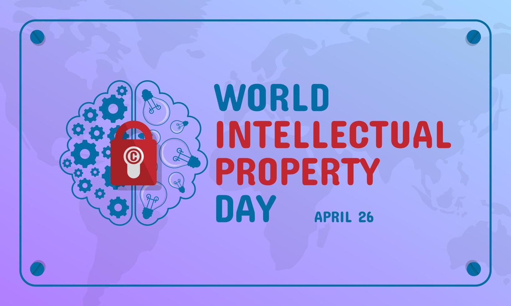 World Intellectual Property Day greeting with a brain full of gears and bulbs locked with a copyright padlock vector