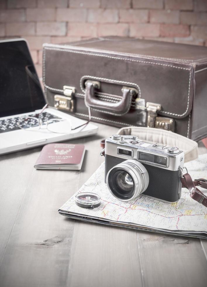 vintage camera and vintage tone, prepare accessories and travel items photo