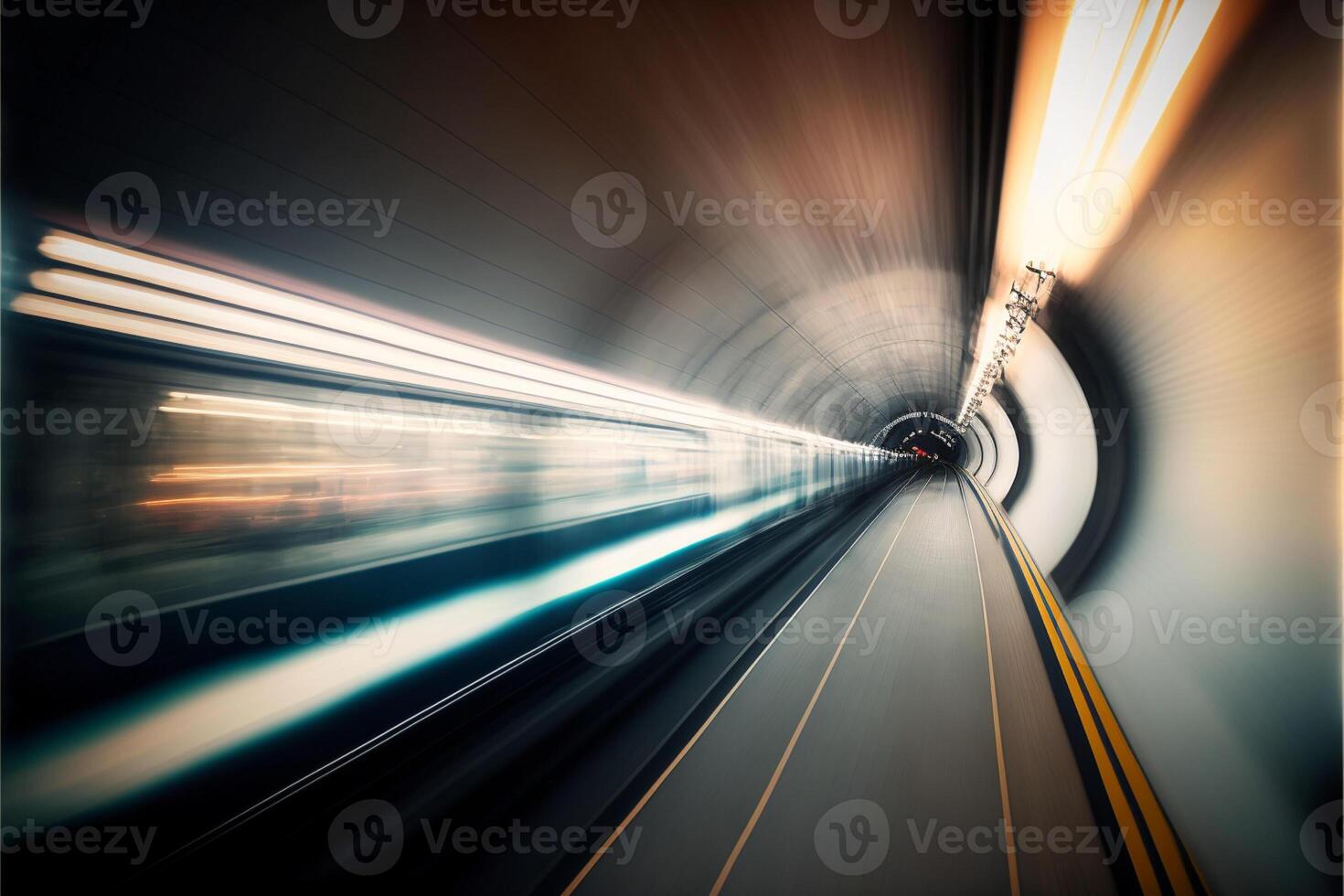 Motion blur of train moving inside tunnel in Tokyo Jap. photo