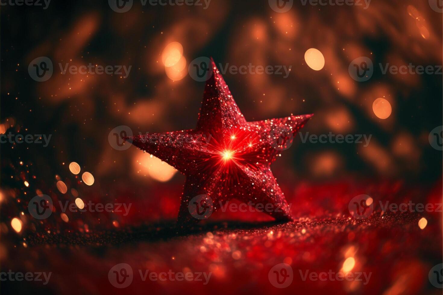 Shiny Red Glitter With Bright Star Light In Abstract. photo
