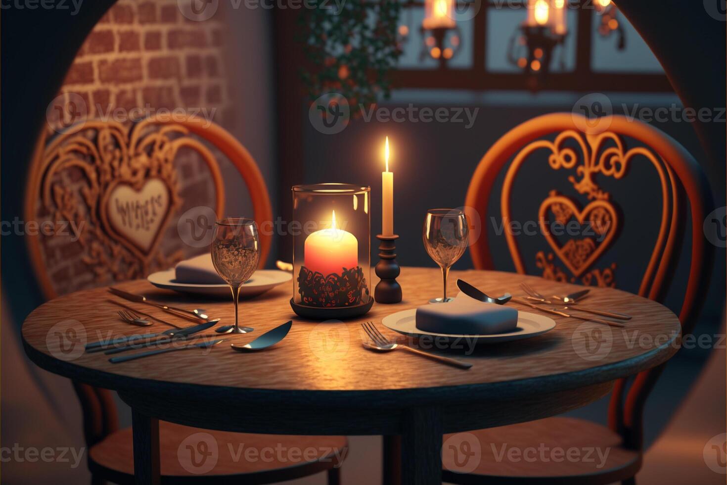 romántico restaurante mesa Listo para un cena fecha idea. generativo ai foto