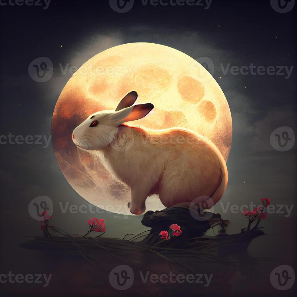Full Moon Chinese Spring Festival rabbit. photo
