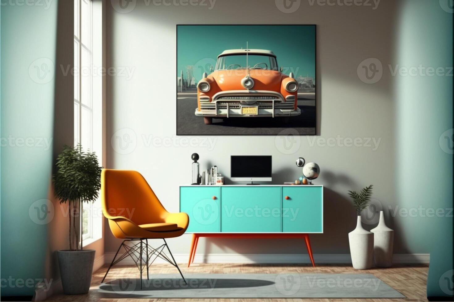 Retro style in beautiful living room interior colorful. photo