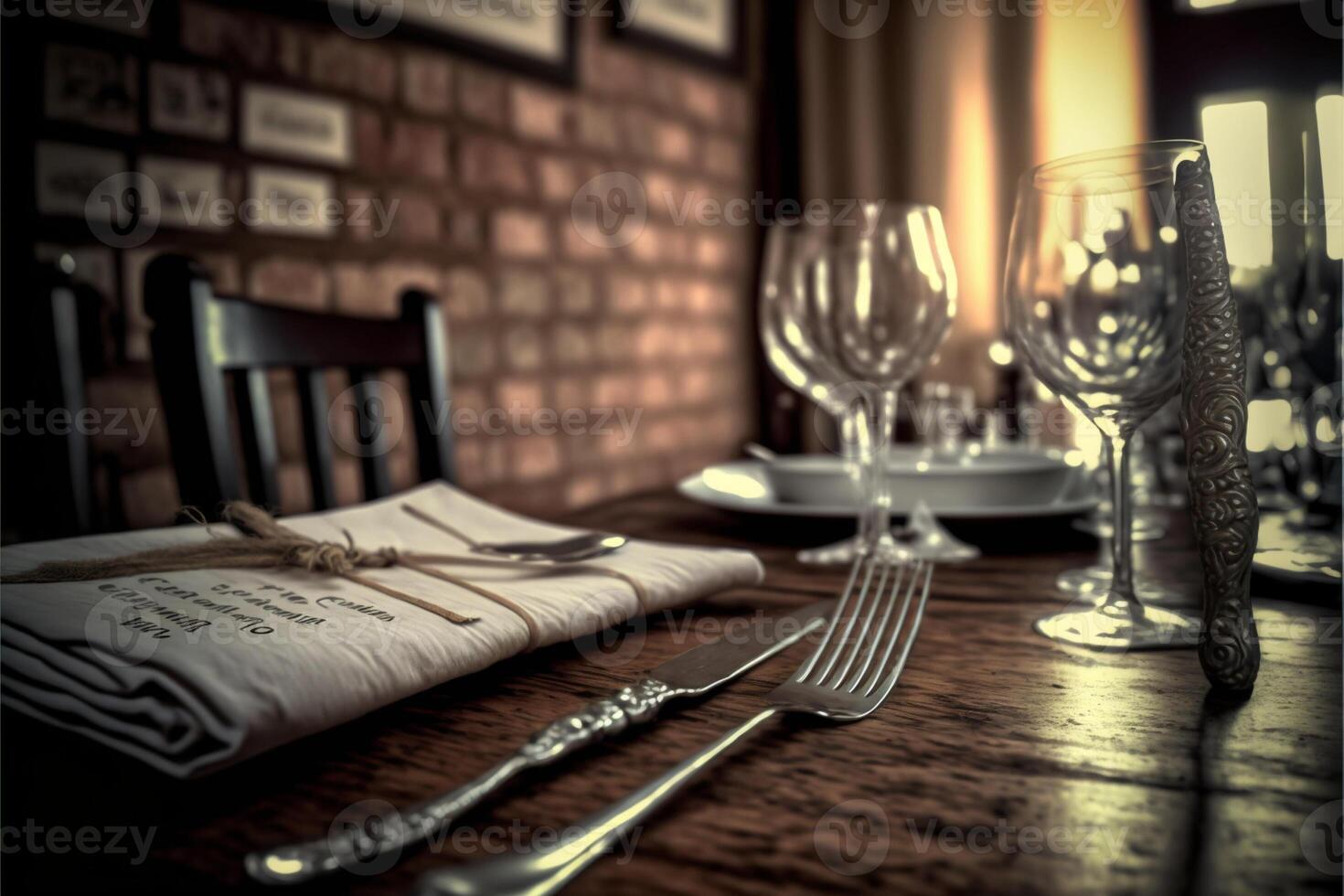 serving in the restaurant fork and knife interior view. photo