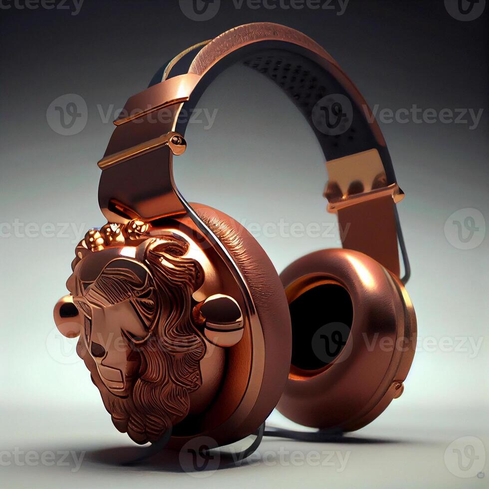 headphone with human head gold. photo