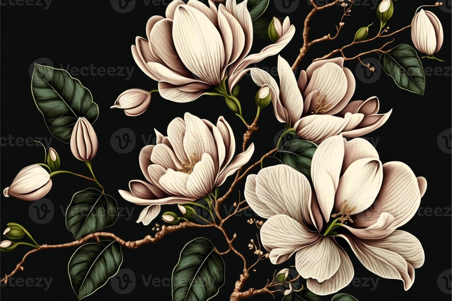 Seamless pattern with hand drawn magnolia flowers. photo