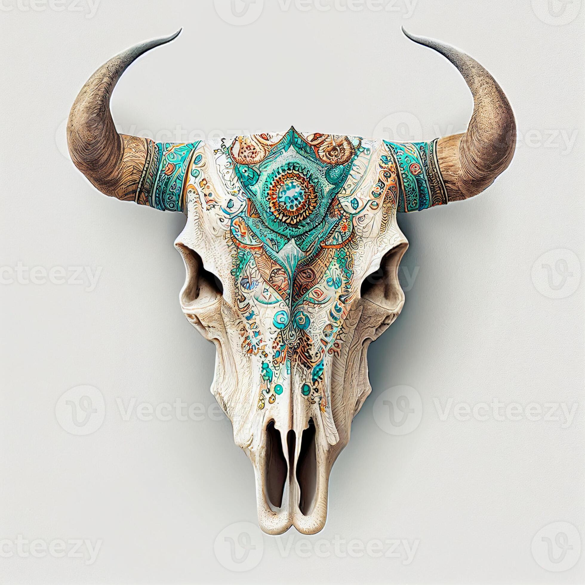 boho cow skull white background. Generative Ai 22845653 Stock Photo at