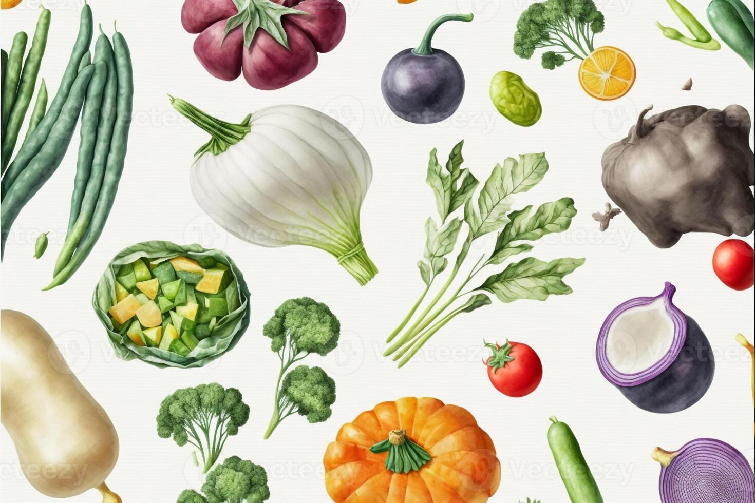 watercolor seamless pattern vegetables isolated. photo