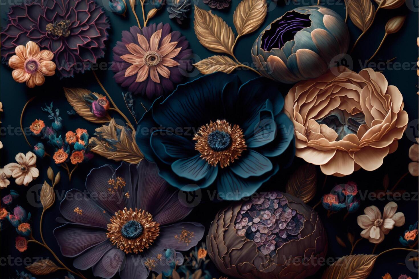 hand Painted flowers as a lush pattern oil painted Photo. photo