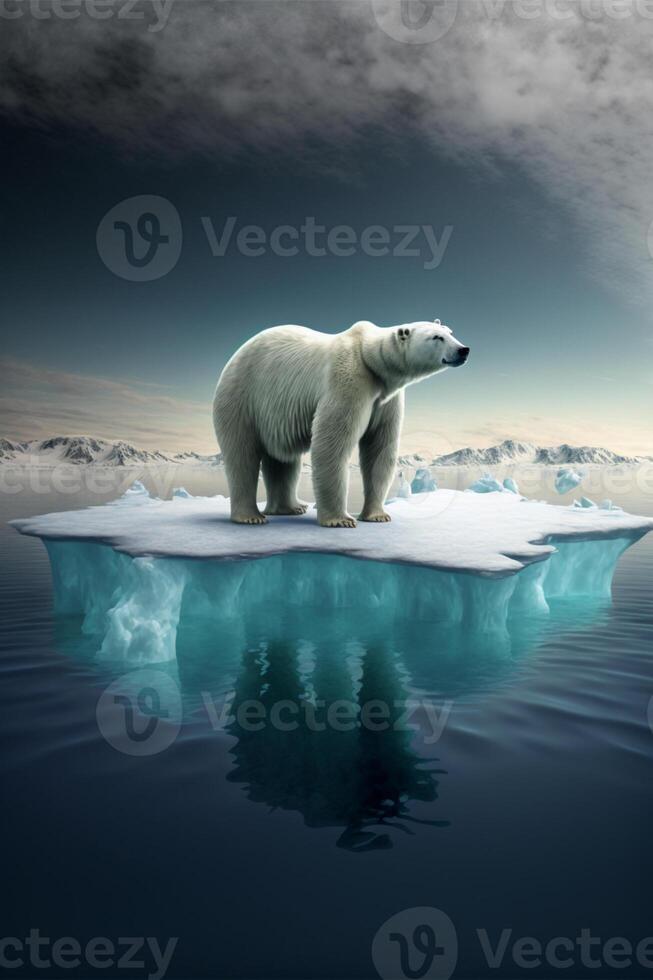 polar bear standing on a piece of ice floating. photo