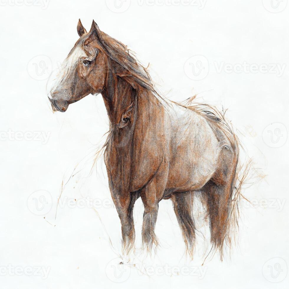 brown horse simple pencil draw. photo