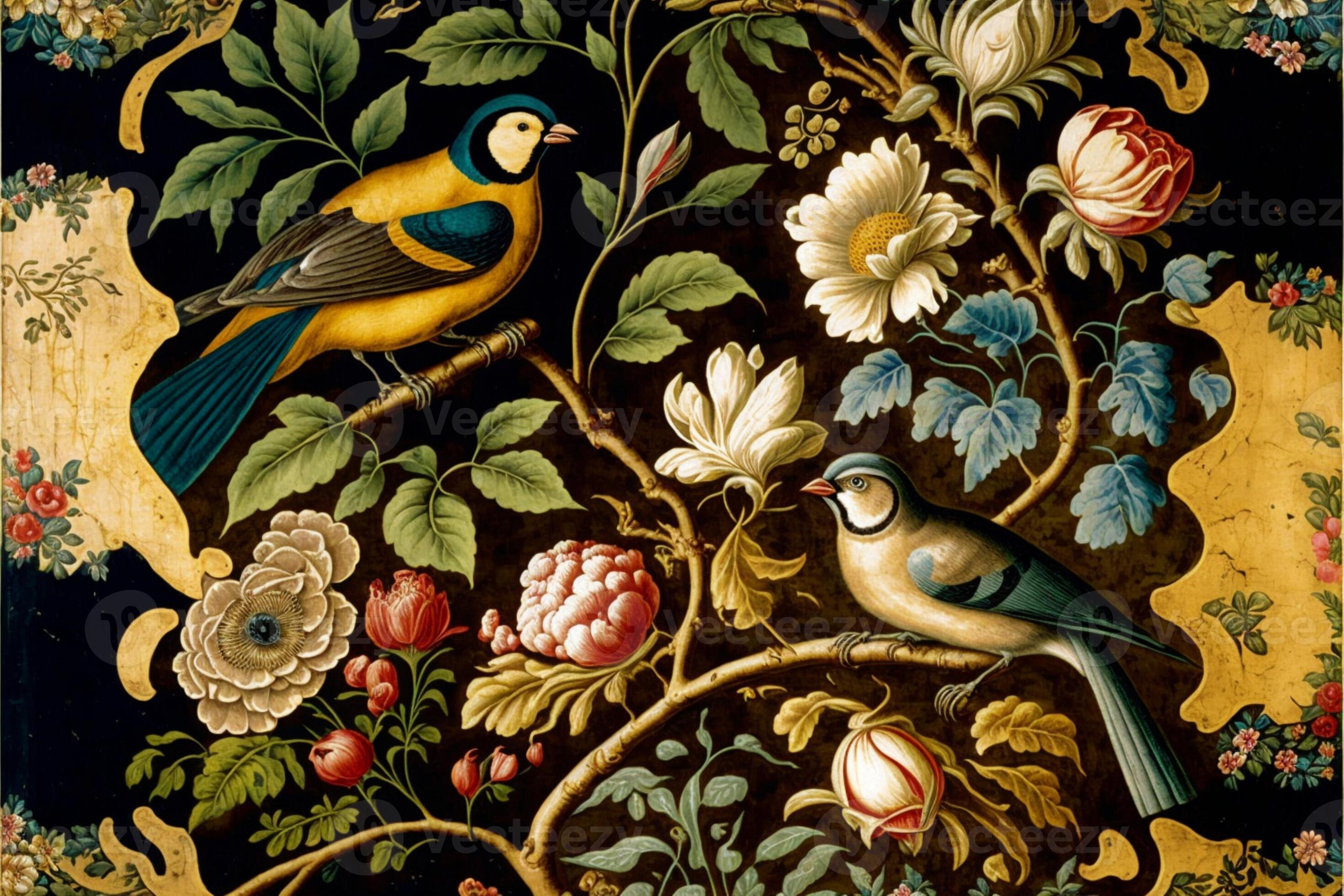 old masters floral background small pattern wallpaper. Generative Ai