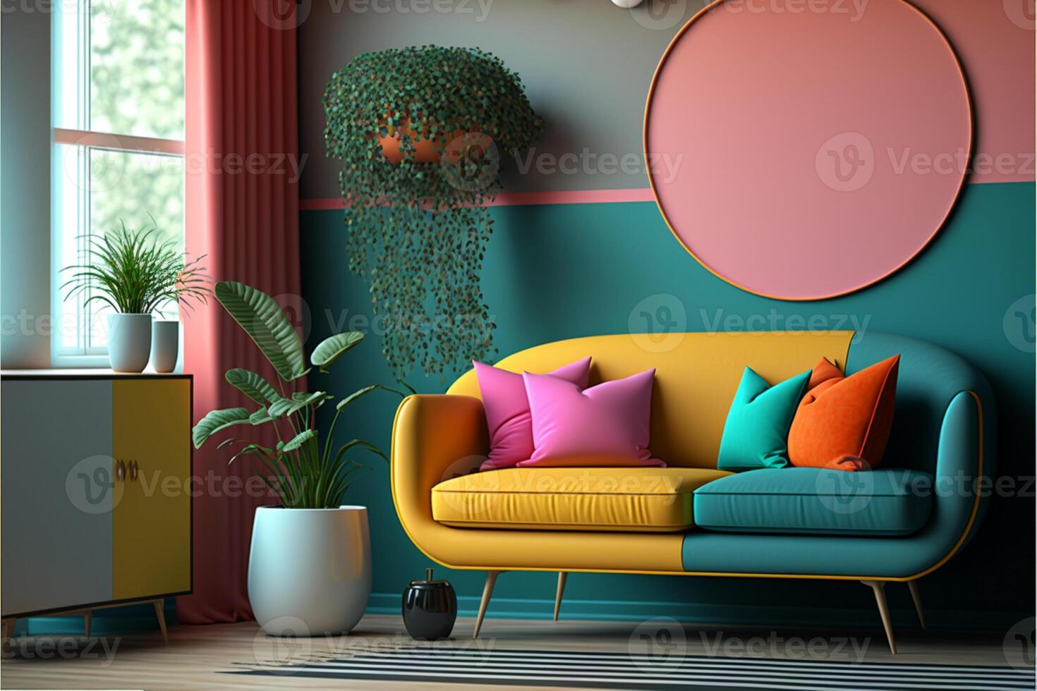 Retro style in beautiful living room interior colorful. photo
