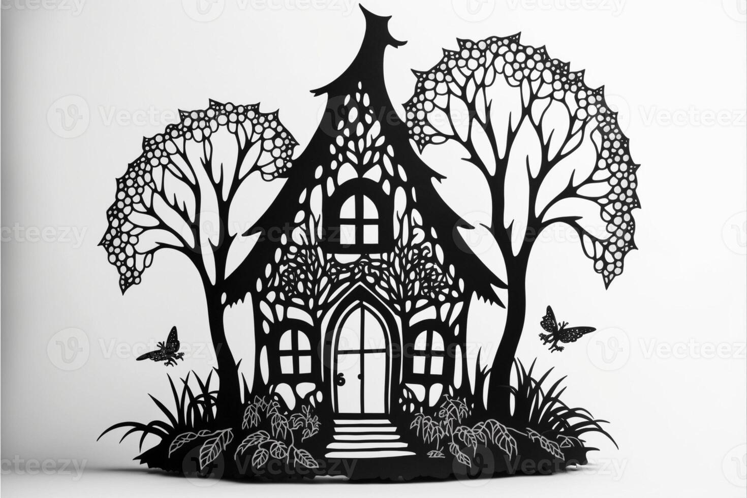 fairy house silhouette svg fine lines on a white background. photo