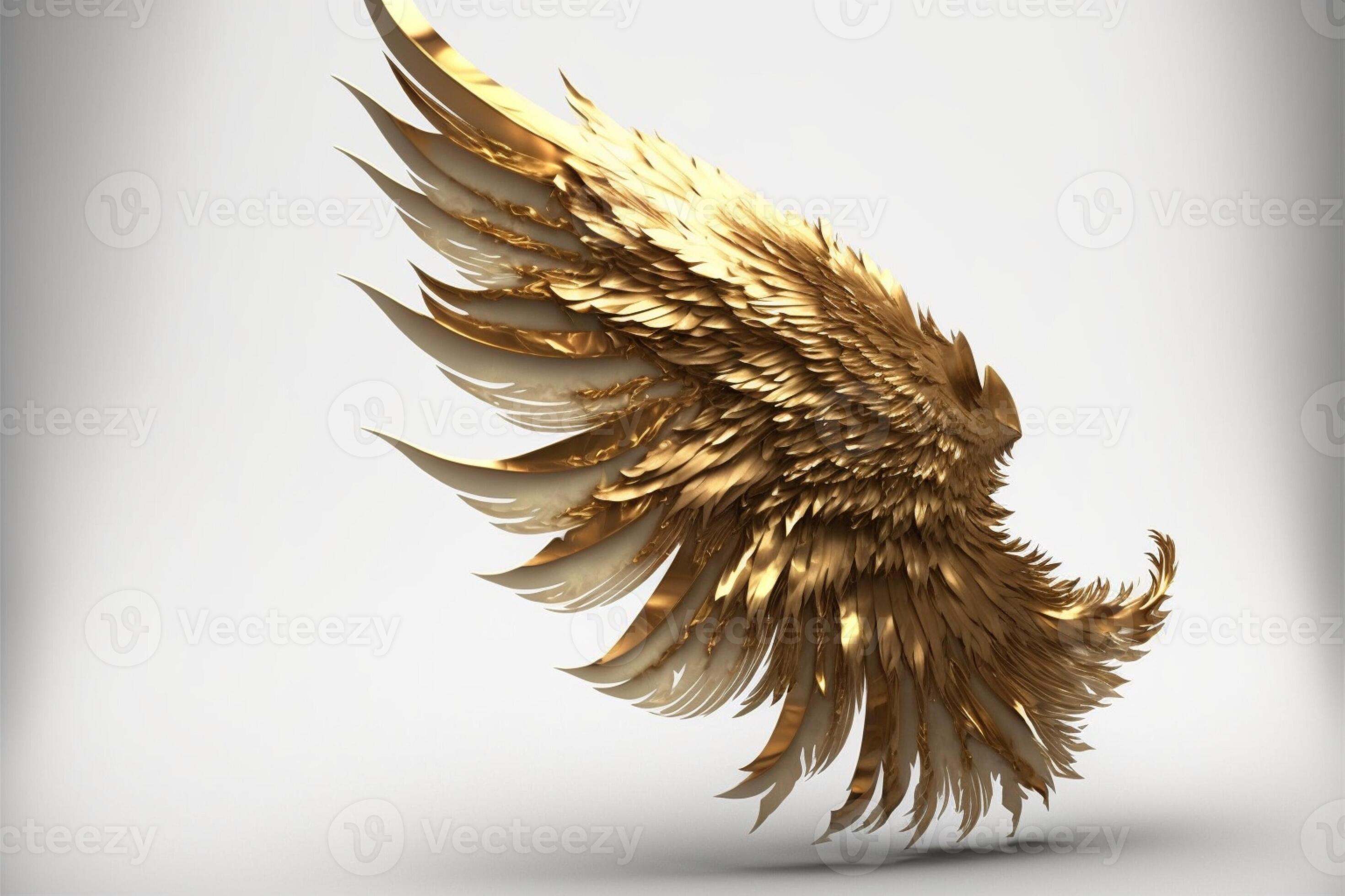 flying gold feather angel wings on a white background. 22846164 Stock