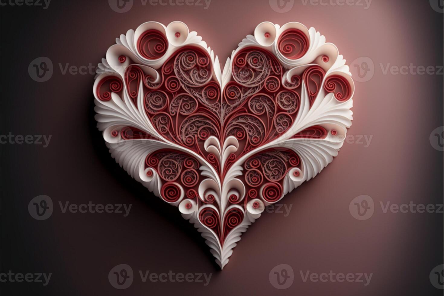 paper quilling heart red and white white background. photo