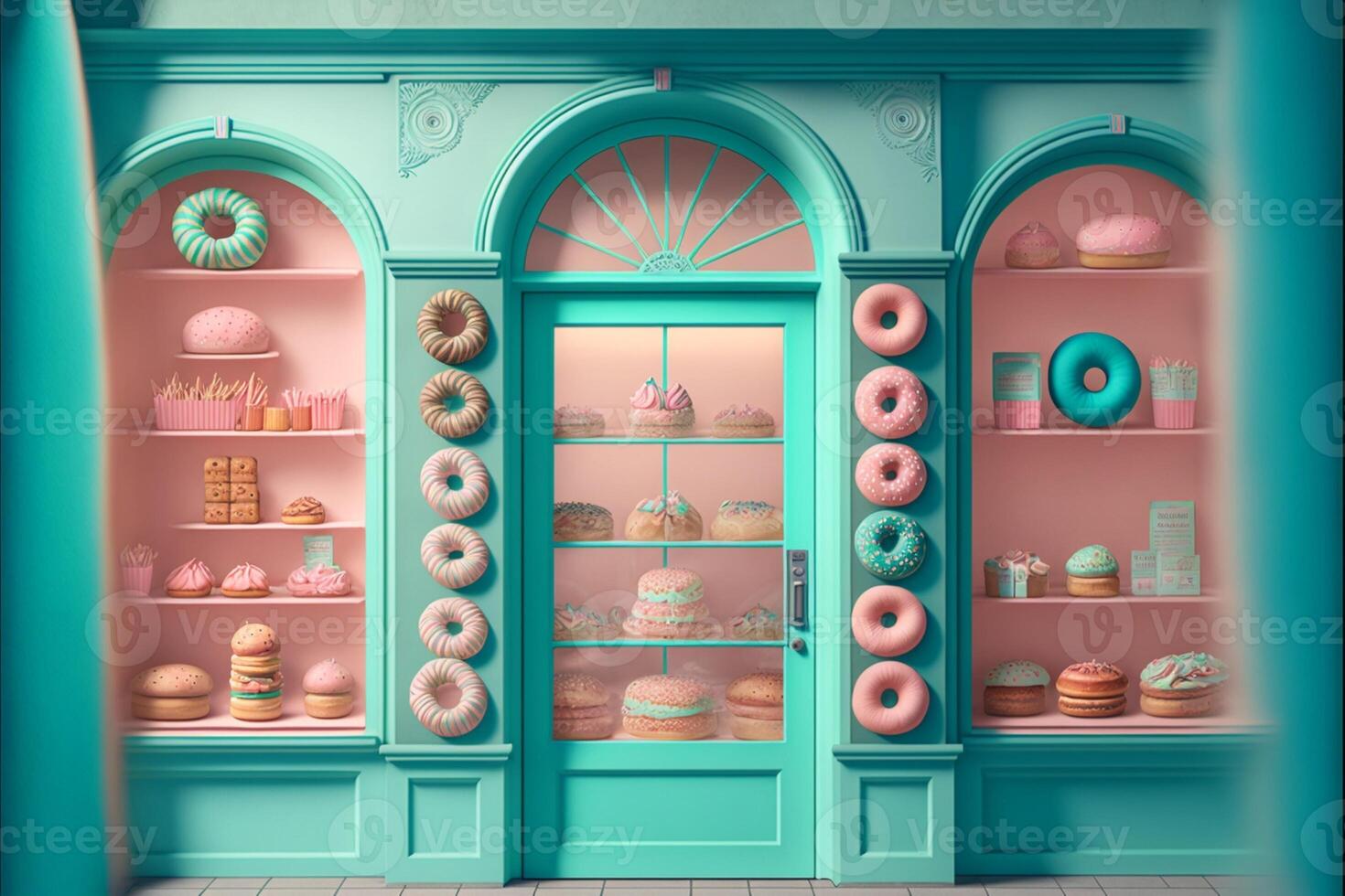 bakery shop store Digital Backdrop in pastel colours. photo